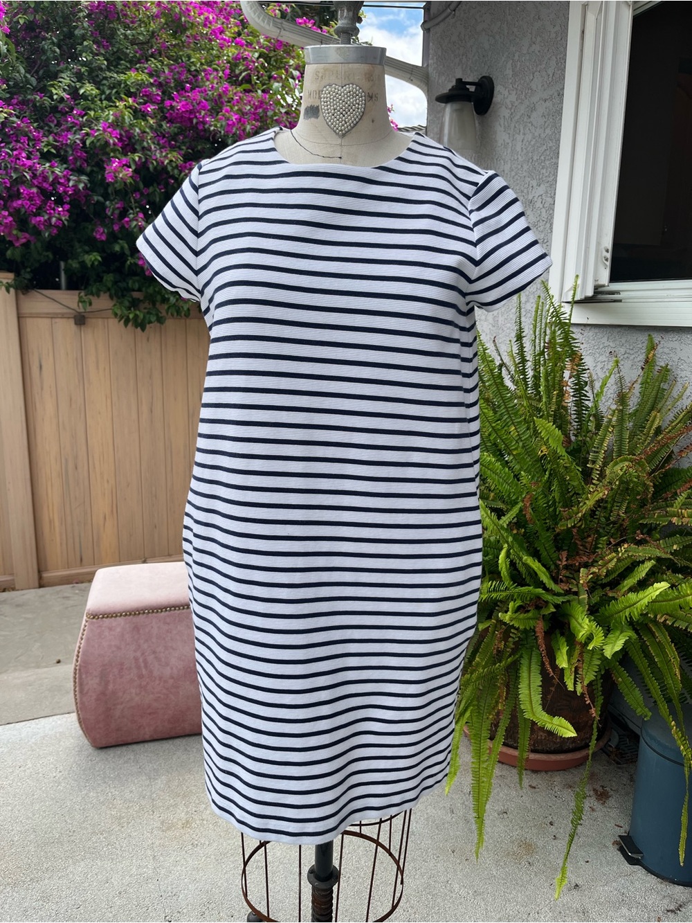Lauren Ralph Lauren Nautical Striped knit shift Dress Medium Coastal 90s pockets